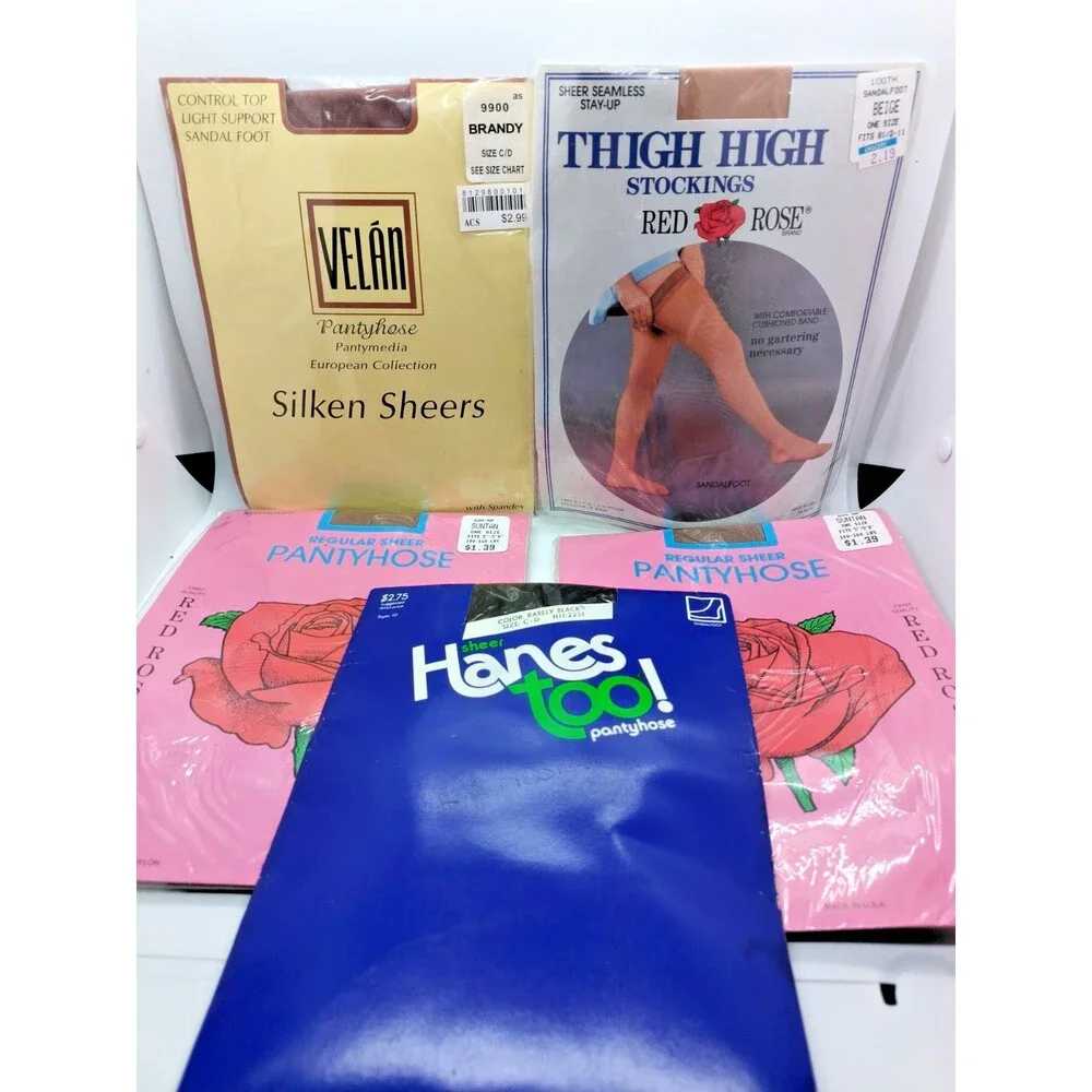 Vintage Pantyhose Stockings Lot Hanes Too Red Rose Velon NOS Sheer Pantyhose 5